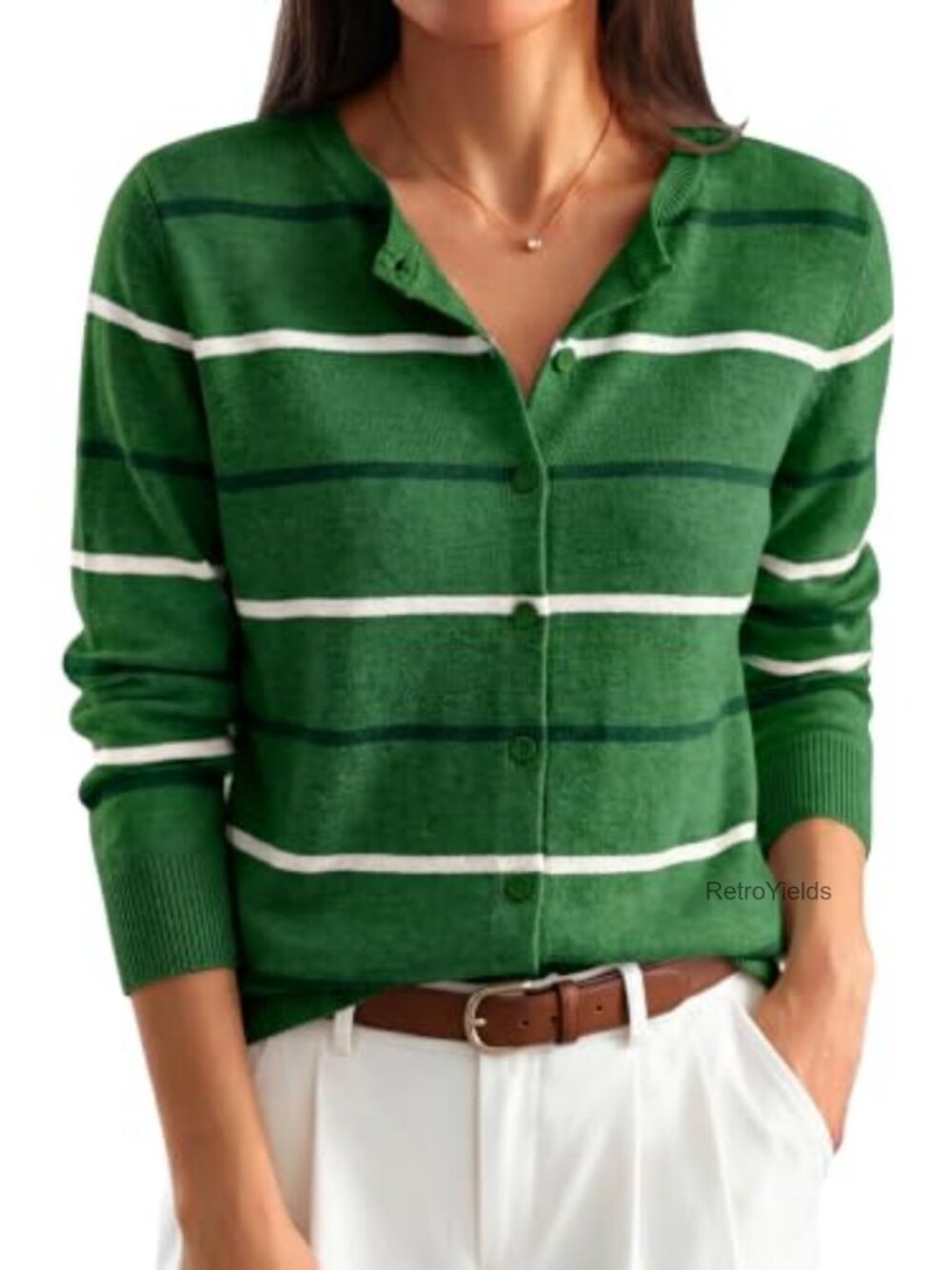 Lightweight Button Down Crew Neck Cardigan Sweater Soft Knit